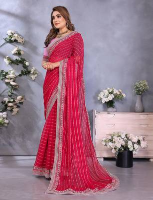 georgette embroidered & sequin work bollywood fancy saree (shreeja-pink) 2
