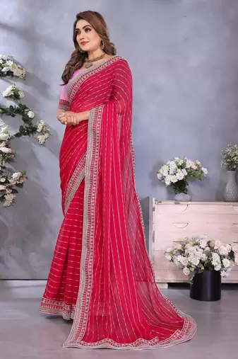 georgette embroidered & sequin work bollywood fancy saree (shreeja-pink)