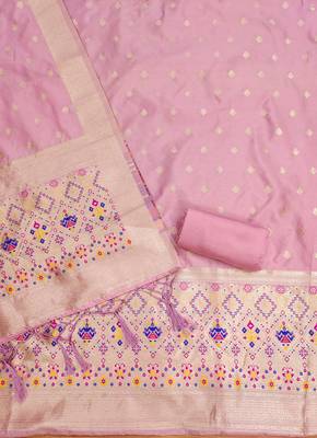 light baby pink zari woven banarasi dress materials 3