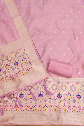 light baby pink zari woven banarasi dress materials