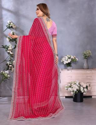 georgette embroidered & sequin work bollywood fancy saree (shreeja-pink) 3