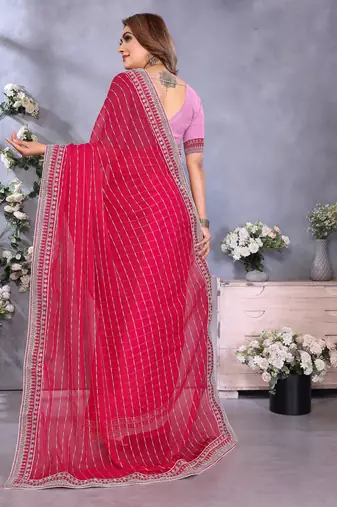 georgette embroidered & sequin work bollywood fancy saree (shreeja-pink)