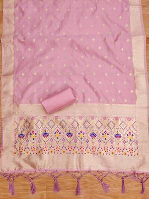light baby pink zari woven banarasi dress materials 4