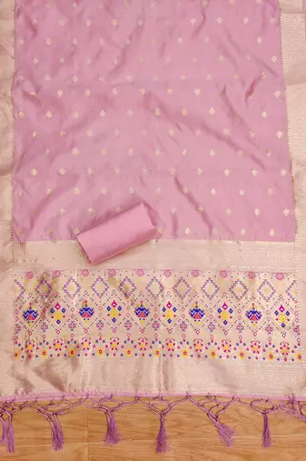 light baby pink zari woven banarasi dress materials