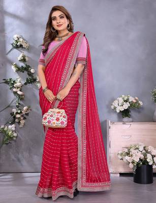 georgette embroidered & sequin work bollywood fancy saree (shreeja-pink) 4