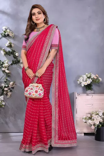 georgette embroidered & sequin work bollywood fancy saree (shreeja-pink)