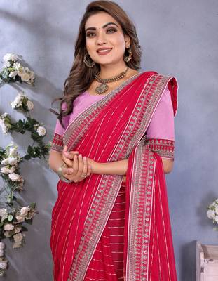 georgette embroidered & sequin work bollywood fancy saree (shreeja-pink) 5