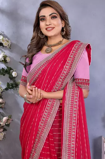 georgette embroidered & sequin work bollywood fancy saree (shreeja-pink)