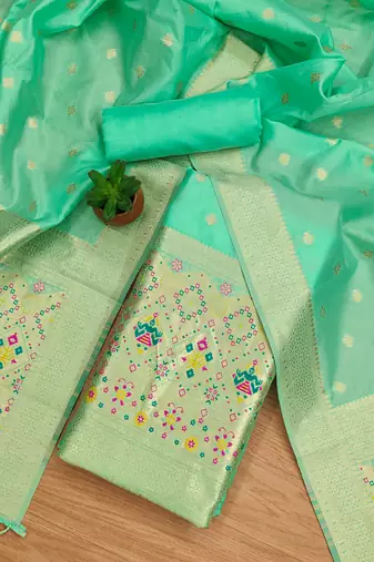 sea green zari woven banarasi dress materials