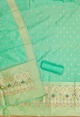 sea green zari woven banarasi dress materials 3