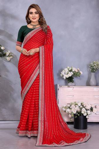 georgette embroidered & sequin work bollywood fancy saree (shreeja-red)