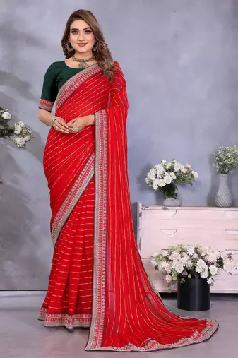 georgette embroidered & sequin work bollywood fancy saree (shreeja-red)