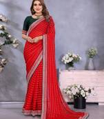 georgette embroidered & sequin work bollywood fancy saree (shreeja-red)