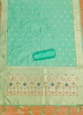 sea green zari woven banarasi dress materials 4
