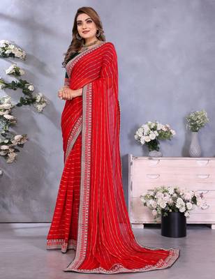 georgette embroidered & sequin work bollywood fancy saree (shreeja-red) 2