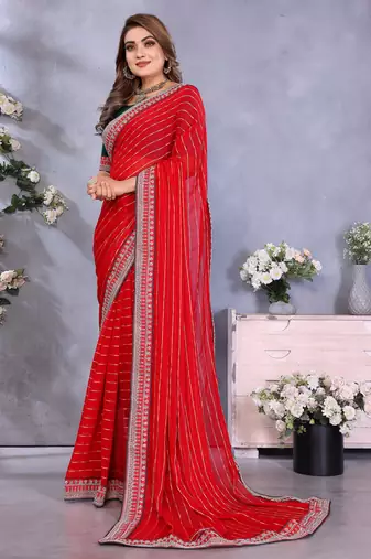 georgette embroidered & sequin work bollywood fancy saree (shreeja-red)