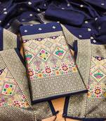 navy blue zari woven banarasi dress materials