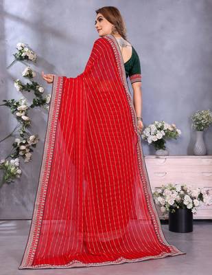 georgette embroidered & sequin work bollywood fancy saree (shreeja-red) 3