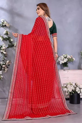 georgette embroidered & sequin work bollywood fancy saree (shreeja-red)