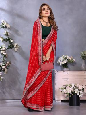 georgette embroidered & sequin work bollywood fancy saree (shreeja-red) 4