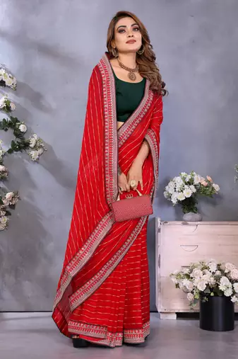 georgette embroidered & sequin work bollywood fancy saree (shreeja-red)