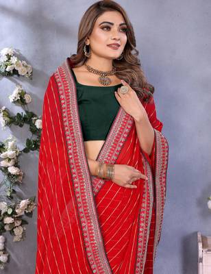 georgette embroidered & sequin work bollywood fancy saree (shreeja-red) 5