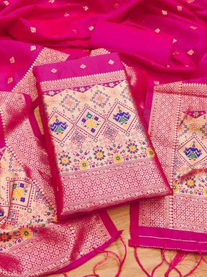 pink zari woven banarasi dress materials 1