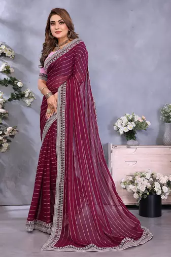 georgette embroidered & sequin work bollywood fancy saree (shreeja-wine)