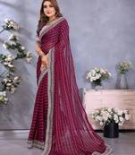 georgette embroidered & sequin work bollywood fancy saree (shreeja-wine)