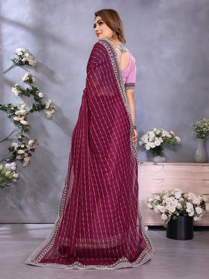 georgette embroidered & sequin work bollywood fancy saree (shreeja-wine) 2