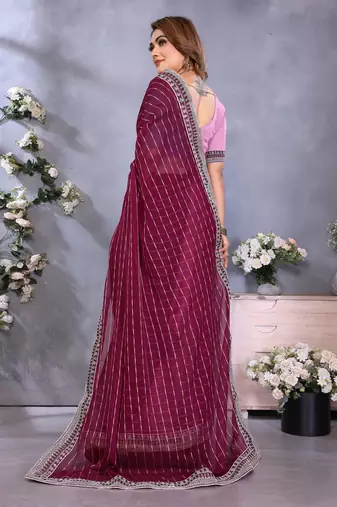 georgette embroidered & sequin work bollywood fancy saree (shreeja-wine)