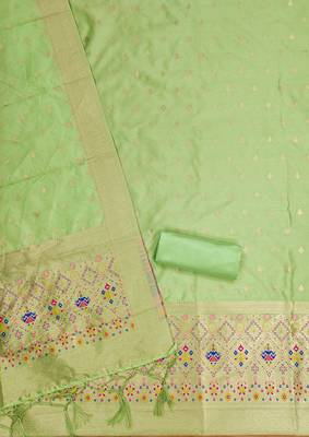 light green zari woven banarasi dress materials 3