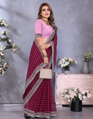 georgette embroidered & sequin work bollywood fancy saree (shreeja-wine) 3