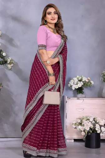 georgette embroidered & sequin work bollywood fancy saree (shreeja-wine)