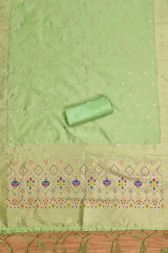 light green zari woven banarasi dress materials