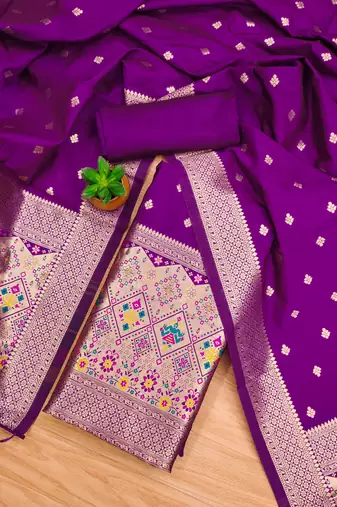 purple zari woven banarasi dress materials