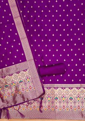 purple zari woven banarasi dress materials 3