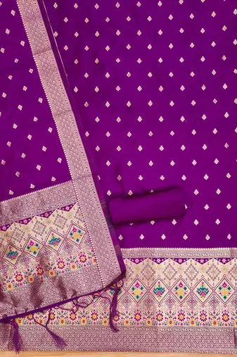 purple zari woven banarasi dress materials