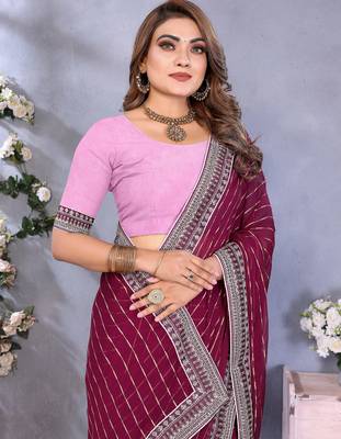 georgette embroidered & sequin work bollywood fancy saree (shreeja-wine) 4