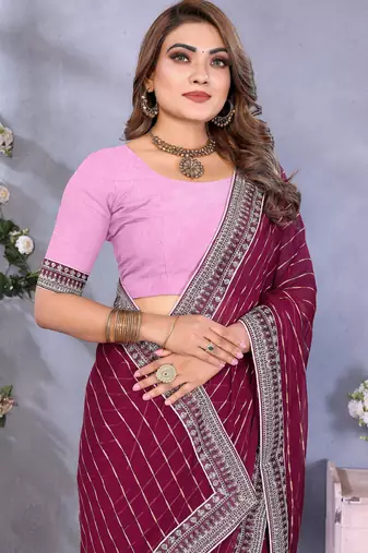 georgette embroidered & sequin work bollywood fancy saree (shreeja-wine)