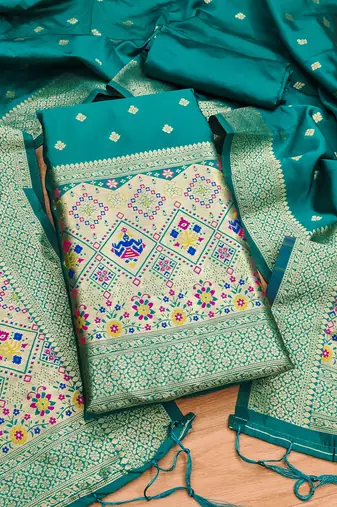 teal zari woven banarasi dress materials