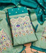 teal zari woven banarasi dress materials