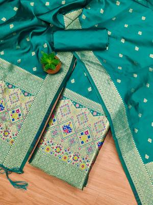 teal zari woven banarasi dress materials 2