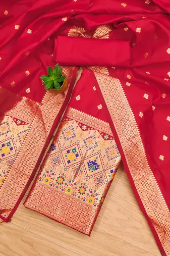 red zari woven banarasi dress materials