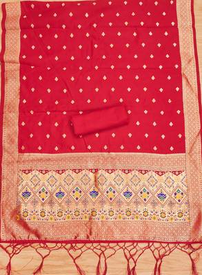 red zari woven banarasi dress materials 4