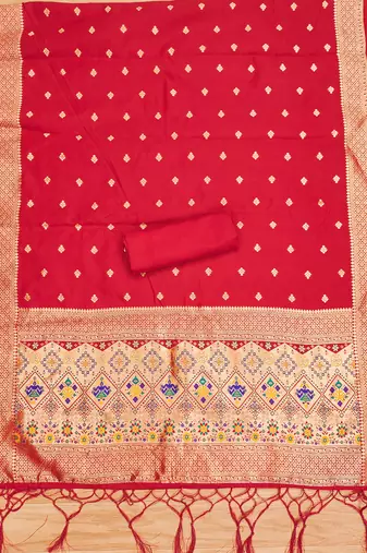 red zari woven banarasi dress materials