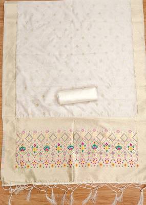 white zari woven banarasi dress materials 4