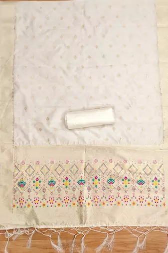 white zari woven banarasi dress materials