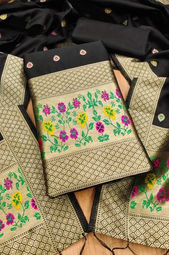 black zari woven banarasi dress materials