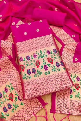 pink zari woven banarasi dress materials